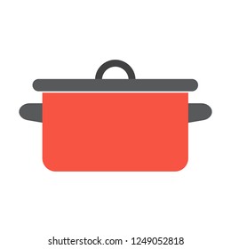 Red pan vintage. Single flat icon on white background. Pot vector illustration.