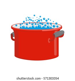 Red pan with water isolated. Kitchen utensils for cooking