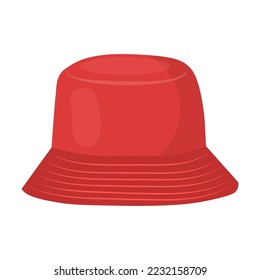 Red panama hat. Travel stuff for summer beach vacation. Vector illustration of clothes and objects for tourist isolated on white. Tourism concept