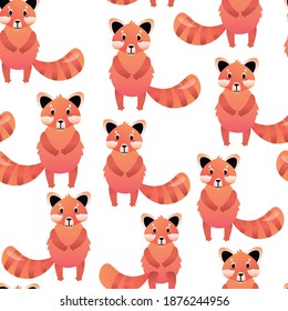 red panda animals flat character vector seamless pattern on white background. Concept for wallpaper, wrapping paper, cards 
