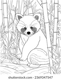 Red Panda and bamboo coloring page