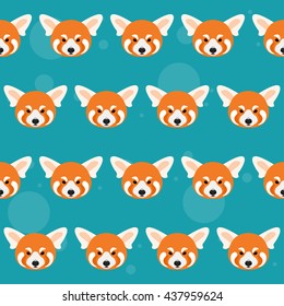 Red panda bear portrait seamless pattern background.