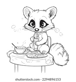 Red panda ,Black and white coloring pages for kids, simple lines, cartoon style, happy, cute, funny, animal in the world