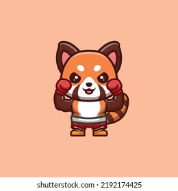 Red Panda Boxer Cute Creative Kawaii Cartoon Mascot Logo