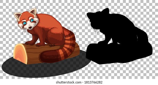 Red panda cartoon character with its silhouette illustration