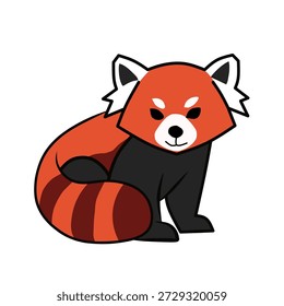 Red panda cartoon vector illustration. Cute red panda character sitting isolated on white background. Flat design of forest animal mascot for kids.]