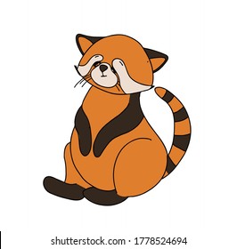 red panda, cat bear. Character cute beast. Funny animals. Autumn decoration. Vector illustration isolated on white background.