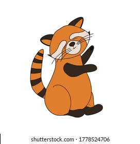 red panda, cat bear. Character cute beast. Funny animals. Autumn decoration. Vector illustration isolated on white background.