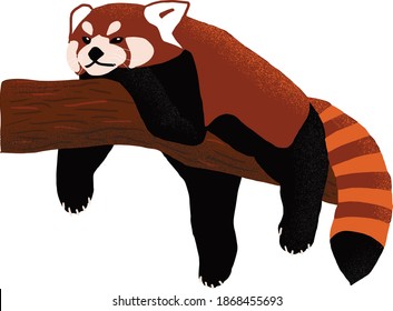 Red panda chilling on a log vector illustration, isolated