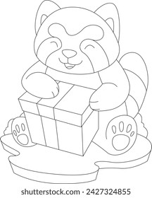 Red Panda Christmas Package Animal Vector Graphic Art Illustration