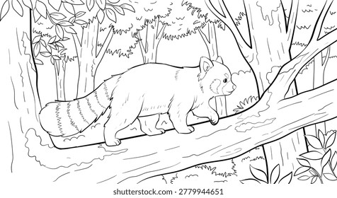 Red Panda Climbing on Tree Branch Coloring Page