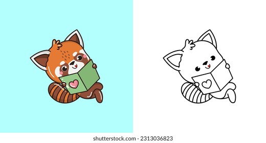 Red Panda Clipart for Coloring Page and Multicolored Illustration. Adorable Clip Art Bear. Vector Illustration of a Kawaii Animal for Coloring Pages, Prints for Clothes, Stickers, Baby Shower.
