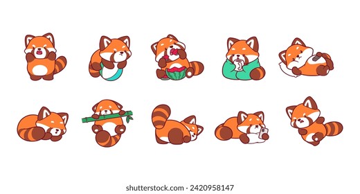 Red Panda Clipart, Cute Animal Set. imagen vectorial de ilustración de panda rojo lindo. perfecto para pegatinas, impresiones para ropa, páginas colorantes.