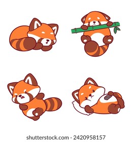 Red Panda Clipart, Cute Animal Set. cute red panda illustration vector image. perfect for Stickers, Prints for Clothing, Coloring Pages.