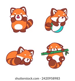 Red Panda Clipart, Cute Animal Set. cute red panda illustration vector image. perfect for Stickers, Prints for Clothing, Coloring Pages.