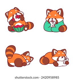 Red Panda Clipart, Cute Animal Set. cute red panda illustration vector image. perfect for Stickers, Prints for Clothing, Coloring Pages.