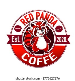 red panda coffee logo cartoon in vector