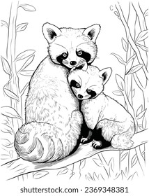 Red Panda Coloring Page Illustrations and Vectors