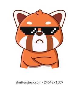 Red panda with cool glasses. Vector illustration. Cartoon illustration isolated on white background. Great for icon, stickers, card, children's book