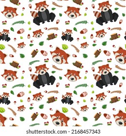 Red panda cute animal seamless pattern illustration