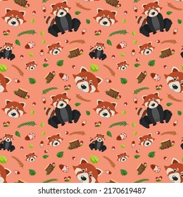 Red panda cute animal seamless pattern illustration