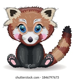 Red panda, cute character with beautiful eyes, bright childish style. Rare animals, red book, cat, bear.