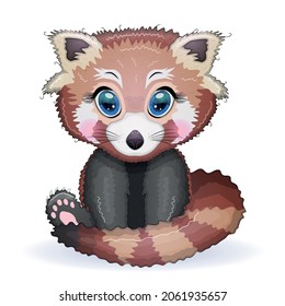 Red panda, cute character with beautiful eyes, bright childish style. Rare animals, red book, cat, bear.