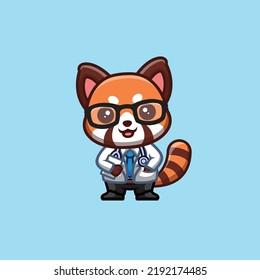 Red Panda Doctor Cute Creative Kawaii Cartoon Mascot Logo