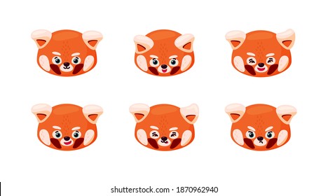 Red panda emotions. Smiling, happy, sad, angry, naughty and other red panda expressions. Vector illustration in cartoon style