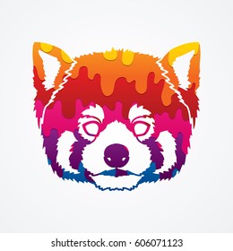 Red Panda Face head designed using melting colors graphic vector.