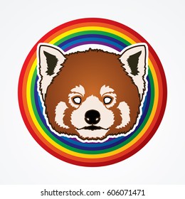 Red Panda Face head designed on line rainbows background graphic vector.