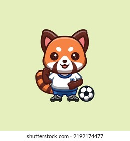 Red Panda Football Cute Creative Kawaii Cartoon Mascot Logo