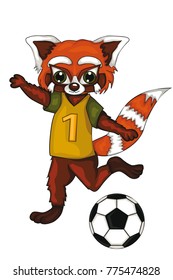 Red Panda is a football player. Cartoon style. Isolated image on white background. Clip art for children. 