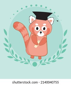 red panda graduation vector illustration