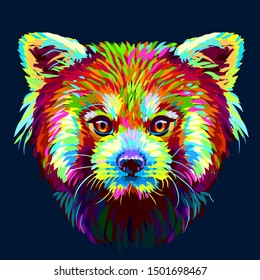 Red Panda. Graphic, abstract, hand-drawn portrait of a Red panda on a dark blue background.