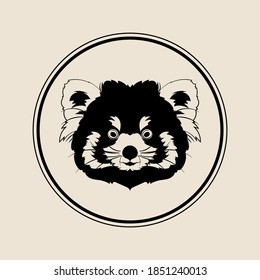 The red panda head in circle. Graphic drawing. Vector illustration.