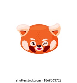 Red panda head as emoji. Cheerful expression. Vector illustration of smiley animal in cartoon style
