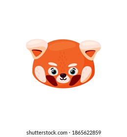 Red panda head as emoji. Cute smiling expression. Vector illustration of smiley animal in cartoon style