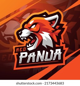 Red panda head esport mascot logo design