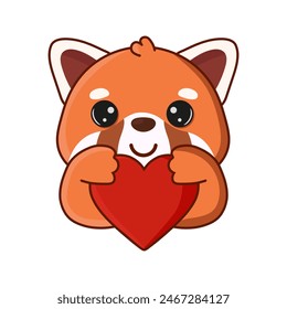 Red panda with heart. Vector illustration. Cartoon illustration isolated on white background. Great for icon, stickers, card, children's book