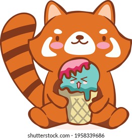 Red Panda With Ice Cream Cartoon