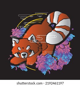 red panda illustration with japanese style