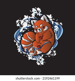 red panda illustration with japanese style