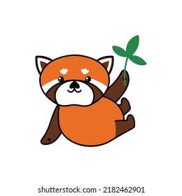 Red panda illustration. Kawaii character design. Cute background. Vector graphic illustration.
