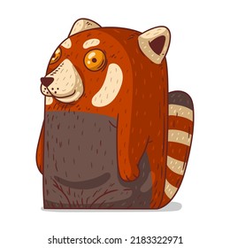 A Red Panda, isolated vector illustration. Funny cartoon picture for children of a fire fox sitting. A humorous animal sticker. Simply drawn red panda bear on white background. A Chinese animal