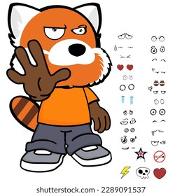 red panda kid character cartoon clothing, expressions pack in vector format