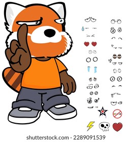 red panda kid character cartoon clothing, expressions pack in vector format