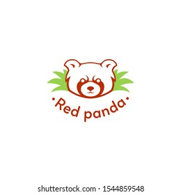 Red panda logo design with green leaves vector