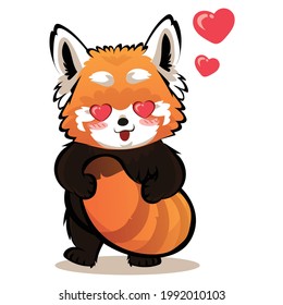 Red Panda In Love With Love Shape And White Background