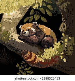 Red panda lying on a tree branch